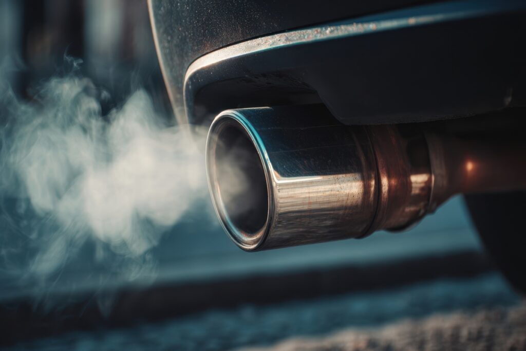 Émissions de gaz d'échappement d'une voiture diesel pour le contrôle technique pollution.